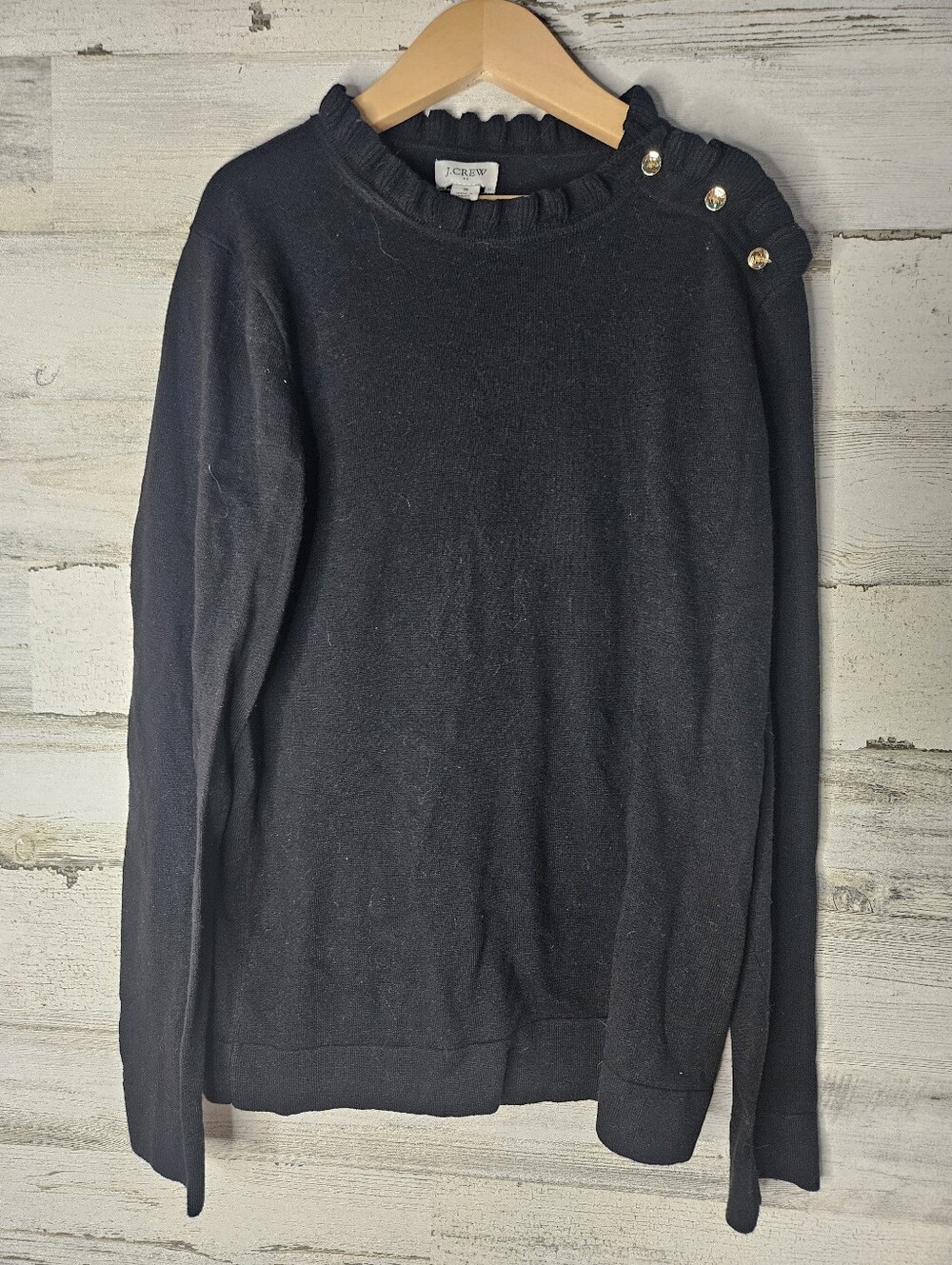 J.Crew Black Sweater Ruffletop Lightweight Business Casual Womens Small cotton